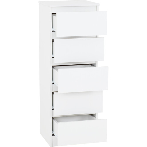 Seconique Malvern 5 Drawer Narrow Chest - White 2