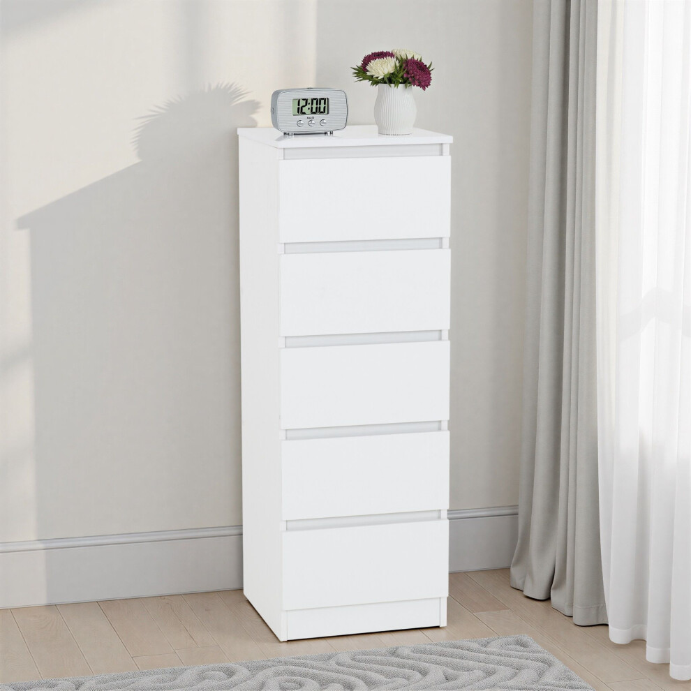 Seconique Malvern 5 Drawer Narrow Chest - White