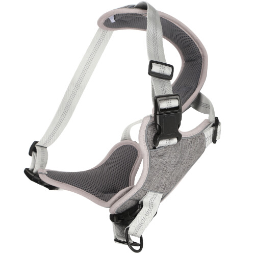 Adjustable No Pull Grey Dog Harness Reflective Chest & Back Vest for Medium & Large