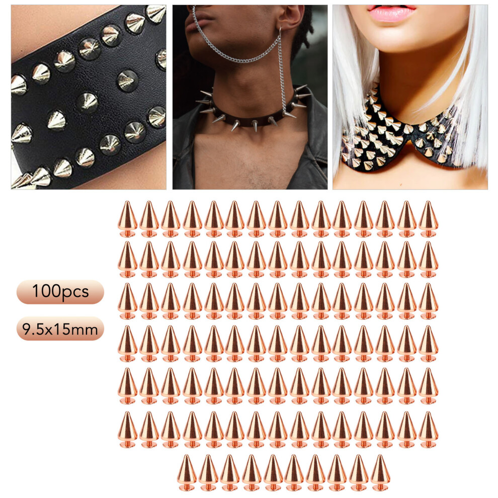 100 Sets Rose Gold Punk Cone Spikes 9.5X15mm Brass Rivets Diy Decoration 8451388974544