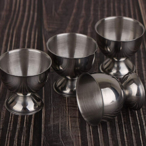12X Egg Cups Set Stainless Steel Eggs Hard Boiled Eggs and Soft Tray Tool Holders Kitchen, Silver