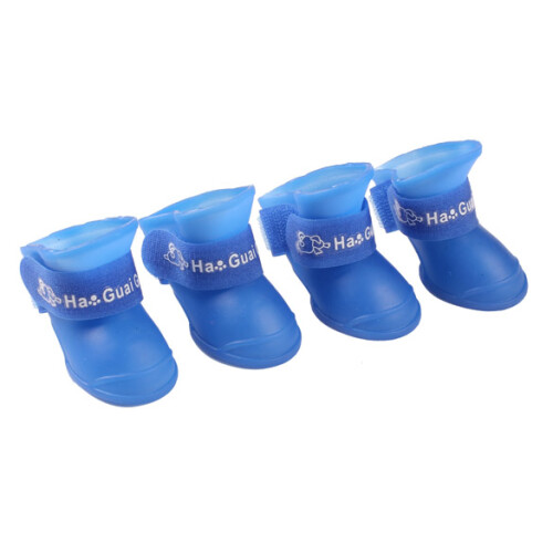 (Blue, M) 4Pcs Waterproof Dog Boots Candy Color 1