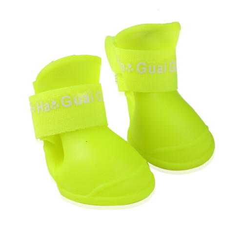 (Yellow, S) 4Pcs Waterproof Dog Boots Candy Color 2