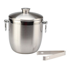 2X Stainless Steel Ice Bucket with Tongs Liter Double Walled Insulated with Tongs and Lid Ice Container(3L)