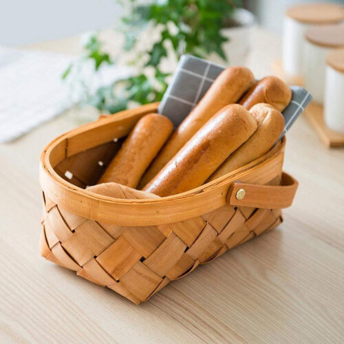 2X Handmade Rattan Storage Container Storage Basket Wooden Storage Basket with Handle Storage Container 1