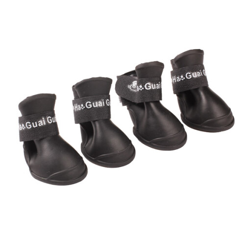(Black, L) 4Pcs Waterproof Dog Boots Candy Color 1
