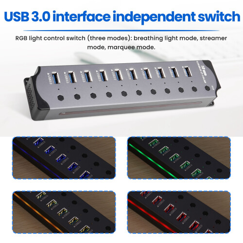 10 in 1 Powered USB HUB 10  USB Adapter USB Splitter USB 3.0 Interface Individual  RGB E- Heat Design 2