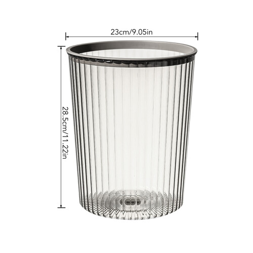 Large Transparent Plastic Garbage Bin with Lid, 23x28.5cm, Gray 1