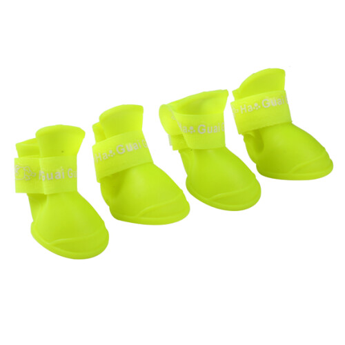 (Yellow, M) 4Pcs Waterproof Dog Boots Candy Color 1