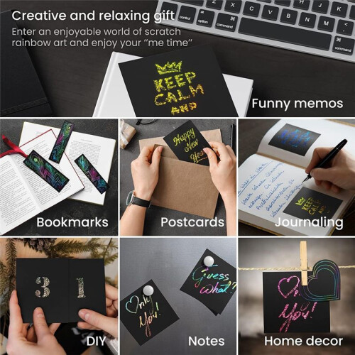 A4 Rainbow Scratch Paper, 50 Sheets for Scratch Art, Drawing, Engraving (5 Single Color)