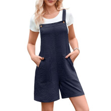 Dam Casual Jumpsuits Lösa Overaller Ärmlösa Korta Byxor Jumpsuits med Fickor Marinblå S