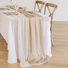 Silky Crinkle Chiffon Table Runner (Set of 4) for Sweetheart Table Wedding Party Bridal Shower Decoration, Champagne