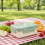 (Green) Plastic Two Compartment Lunch Box Microwave Safe For Students And Office Workers 3