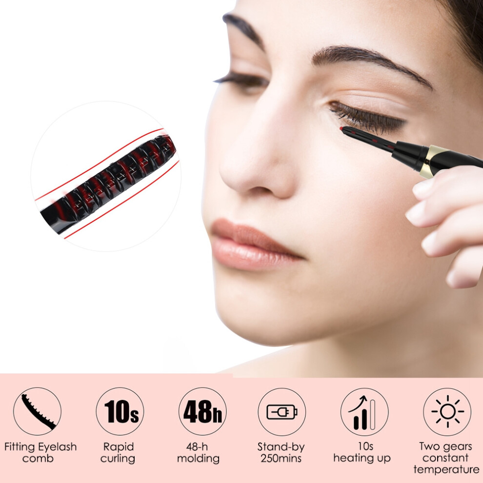 Black/White Electric Heated Eyelash Curler - Long Lasting Curl, Usb, Or