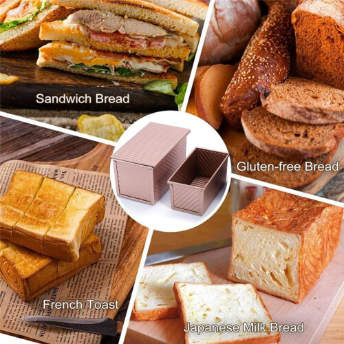 2Pack Pullman Loaf Pan with Lid,Non-Stick Sandwich Bread Loaf Pan,1 Lb/0.5 Lb Capacity,Bread Toast Box Mold for Baking 1