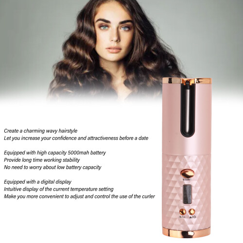 Cordless Automatic Hair Curler 34W, 5,000mAh, Digital Display 2