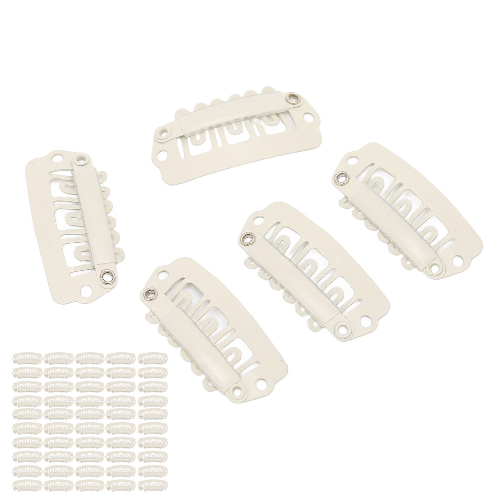 Unisex Cream Wig & Hair Extension Clips 50Pcs U-Shape Snap Clips With Rubber Beige 6 Teeth