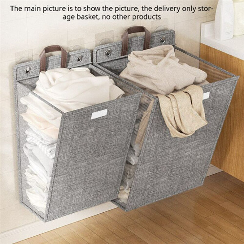 Foldable, Laundry Basket, Multifunctional Laundry Basket, Punch-Free Wall-Mounted Laundry Net, Clothes Storage 1