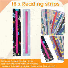16 Pieces Guided Reading Strips Sentence Strips for Kids Overcoming Dyslexia Colored Highlighter Bookmarks (Cute Style)