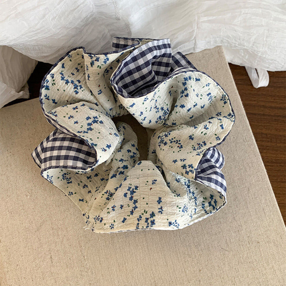 Roc-Electron (Blue) Plaid Hair Scrunchies For Women & Girls - No Damage