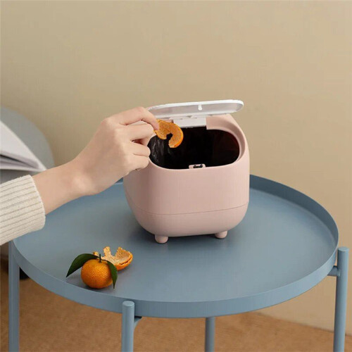 Desktop Trash Can, Small Office Supplies,  Double-Layer Push-Down Trash Can, Cute Trash Storage Box Yellow 2