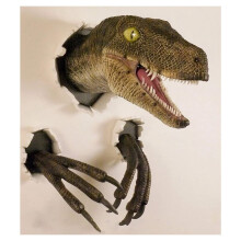 2X Velociraptor Statue Wall Resin Mount Dinosaur Sculpture Wall Hanging Ornament for Indoor and Outdoor Dinosaur