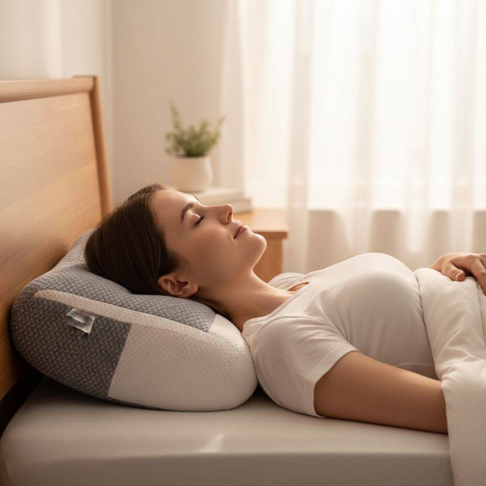 Hue-Grain (White, 1000G) Ergonomic Memory Foam Cervical Pillow For Adults