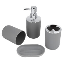 4Pcs Bathroom Kit Plastic Lotion, Rinse Cup, Soap Dish Gray