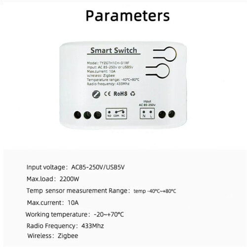 5X Tuya  Zigbee  with Temperature Sensor Passive Dry Contact Zigbee Relay Work with Home Assistant AC 85-250V 2