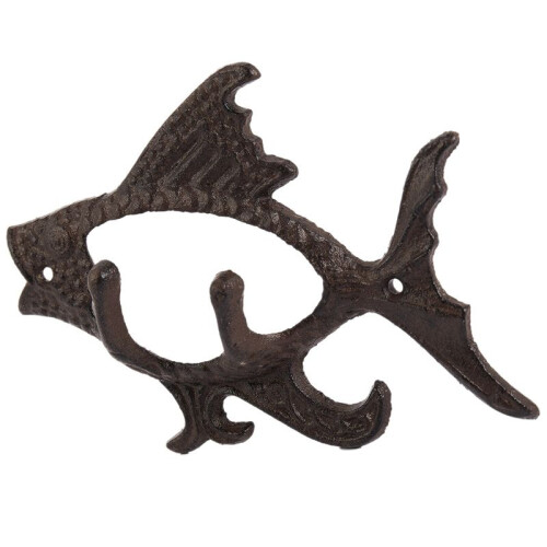 2X Fish with Two Hooks Ocean Series Cast Iron Wall Hook Wall Mount Towel Hanger Hook for Hat, Key, Coats 1