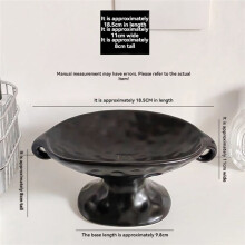 1Pc Ceramic Double-Eared Soap Dish,Retro Double-Eared Soap Dish High-Foot Tray for Home Decoration,Bathroom Soap Storage Black