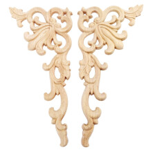 4 Pcs Lots Wood Carved Long Onlay Applique Unpainted Flower Walls Cabinets Door Decor