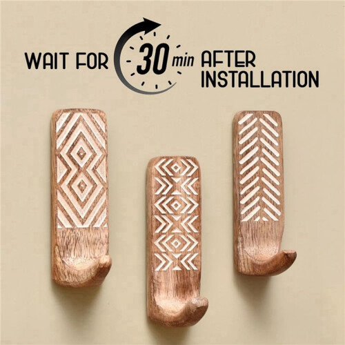 9 Pack Non-Destructive Wood Wall Hooks - Adhesive Wall Hooks - Boho Decorative Wall Hooks 1
