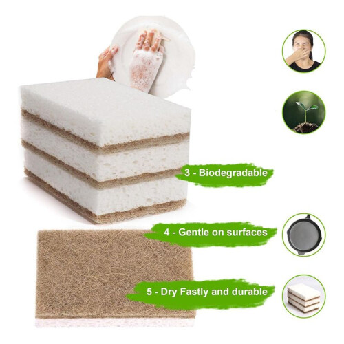 Eco-Friendly Natural Sponges for Dishes 36 Pack - Biodegradable Kitchen Sponge with Compostable Coconut Scrubber