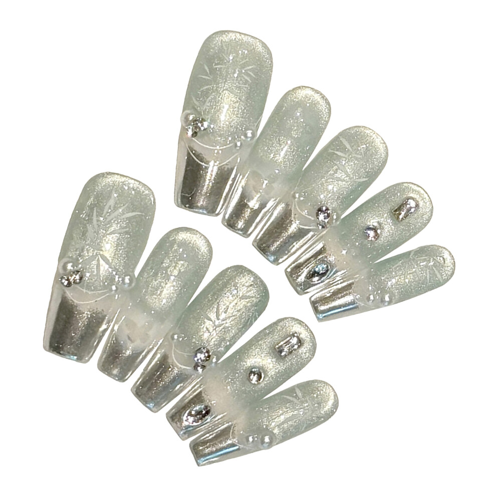 Roc-Electron (L) Glitter Cat Eye Press-On Nails With Pearl Decor