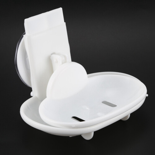 2X Double Soap Dish Strong Suction Soap Holder Cup Tray for Shower Bathroom (White) 2