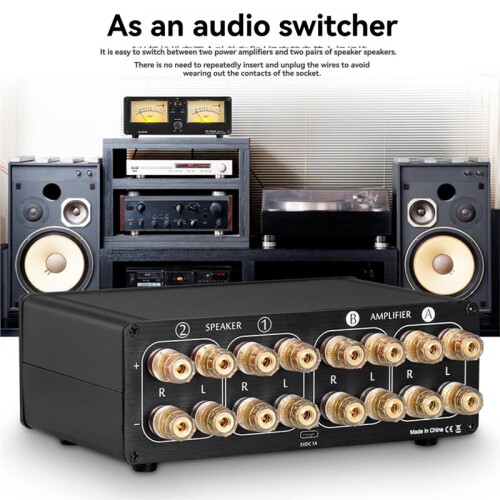 Dual Analog VU Meter Audio Switcher Box with Remote Control 2-Way Amplifier/Speaker Vintage 100W Max Power 1
