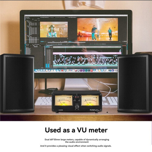 Dual Analog VU Meter Audio Switcher Box with Remote Control 2-Way Amplifier/Speaker Vintage 100W Max Power 2
