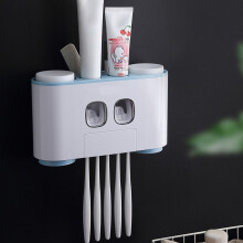 Wall-Mounted Toothbrush Holder with 2 Dispensers, 4 Cups & 5 Slots, ABS, 25.4cm Grey/Pink/Blue