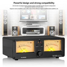 Dual Analog VU Meter Audio Switcher Box with Remote Control 2-Way Amplifier/Speaker Vintage 100W Max Power