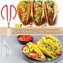 6 Pcs Stainless Steel Taco Shell Tong with Red Plastic Clip, Taco Press for Homemade Tortilla Shells Taco Shells Making