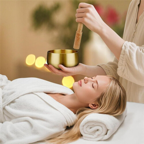 Conjunto de Tigelas Tibetanas para Canto - Tigelas Sonoras de 4 Polegadas com Martelo de Madeira e Almofada, para Ioga, Cura de Chakras e Alívio Do 2