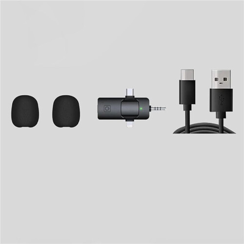 2X Microfones de Lapela Sem Fio 3 em 1 para , Android, Câmera, Microfone USB-C,  Microfone com Redução de Ruído 1