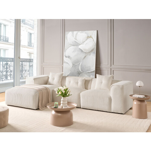 Beliani Corner Sofa 3 Seater DOLVA Corduroy Off-White Right Hand 1