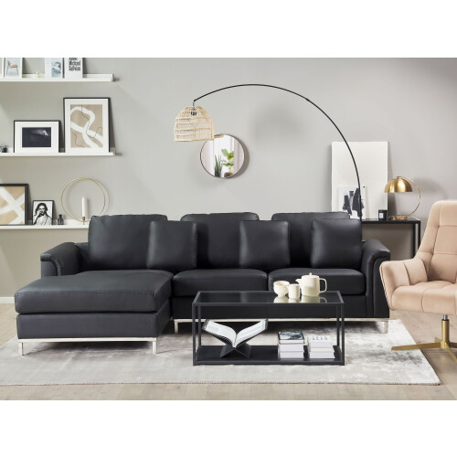 Beliani Corner Sofa 4 Seater OSLO Leather Black Right Hand 1