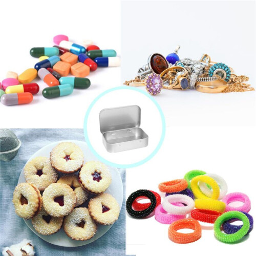 4 PCS Small Storage Box with Lid Rectangular Small Tin Boxes Metal Box with Lid Small Tin Box for Home Storage Silver 2