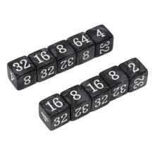 30 pezzi di dadi numerici in plastica nera, a 6 facce, multipli di 2, diametro 15,5 mm