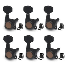 Black 6R Guitar Locking Tuners with Hexagonal EasyGrip Pegs, Precise 1:18 Gear Ratio