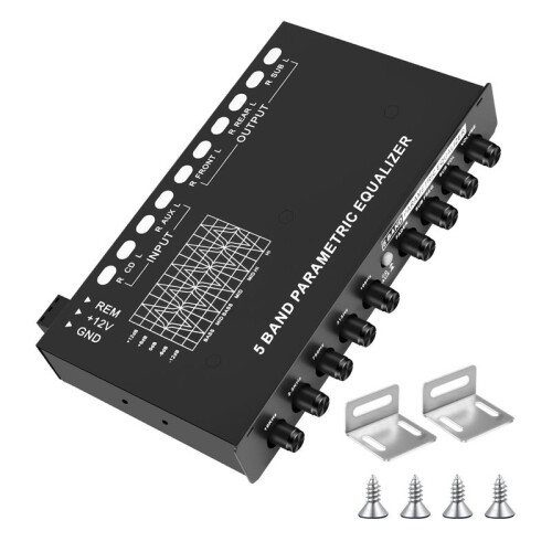 4X 5-Band Car Audio Equalizer, Adjustable 5 Bands EQ Amplifier Graphic Equalizer with CD/AUX Input Select ,Black 1
