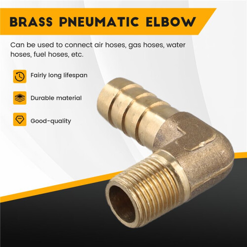 8mm Hose x 3/8" Male Thread 90 Degree Brass Elbow Barb Coupler Connector 1
